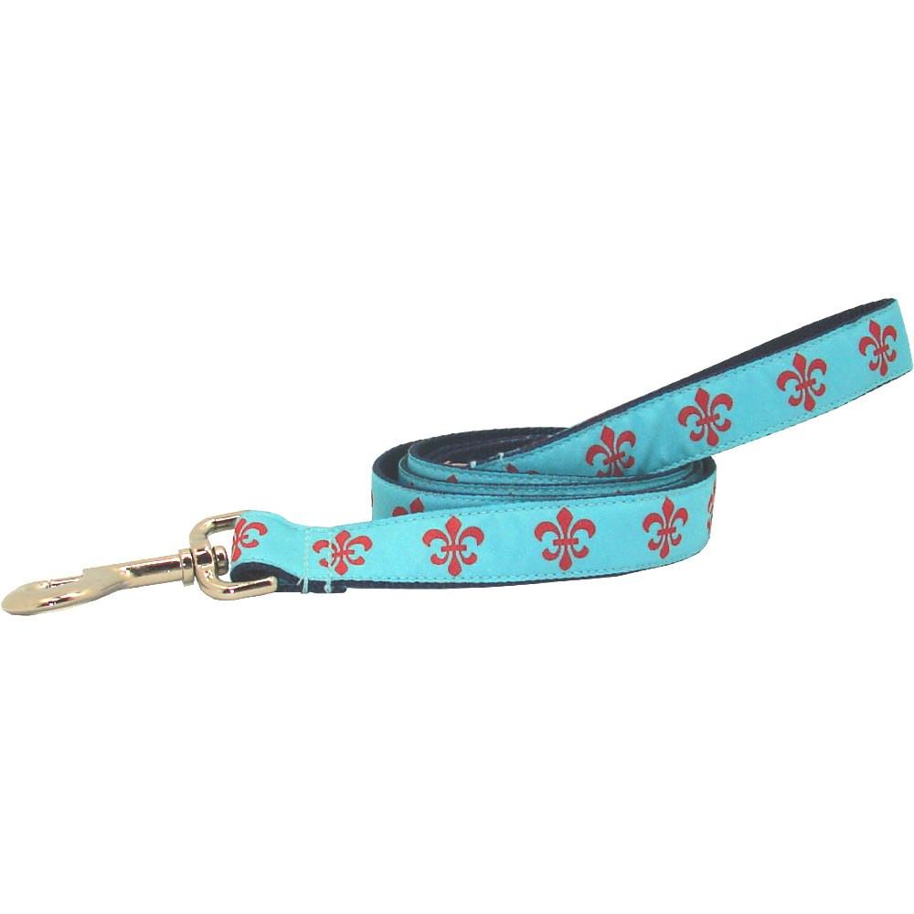 Aqua & Red Fleur de Lis Dog Leash